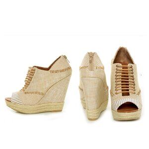 NIB Chinese Laundry "Make My Day" Natural Linen woven shoes Wedges *SIZE 7.5*
